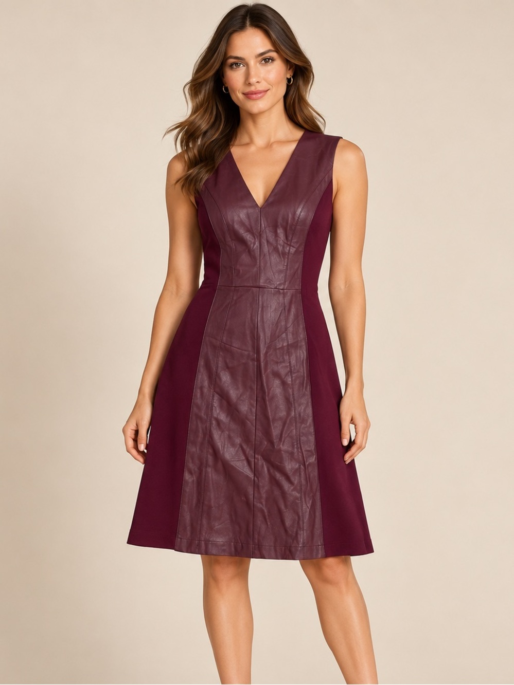 Burgundy Vegan Leather Dress